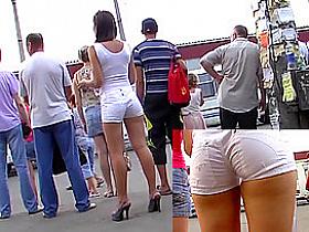 Pecker teaser in white shorts