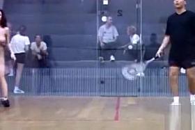 Nude babe plays squash like a pro