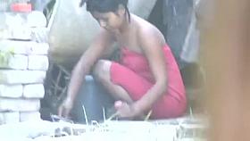 wow... awesome desi village beauty bathing outside