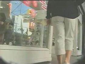 Very hot petite babe caught on cam by upskirt voyeur