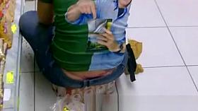 Panties of brunette brazilian in supermarket