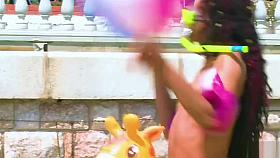 Hot ebony slave fucked in Spanish nightclub