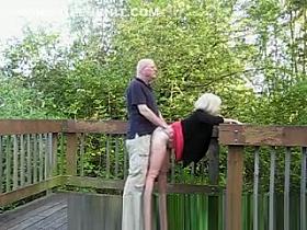 Mature couple fucking in public place