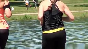 Friends caught running