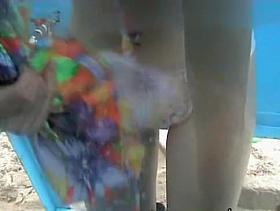 Beach change cabin camera giving hot view on amateur tits