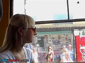 Blond in white upskirt