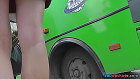 Flabby-ass gal in candid upskirt vid, wears a g-string