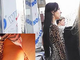 Beauty in short leopard suit upskirt panty