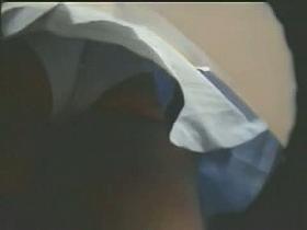 White panties upskirt view in a perfume store