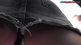 Erotic jeans up petticoat on the transport