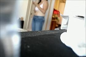 Mother steps out of the shower naked