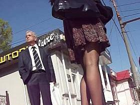 Upskirt voyeur video of a stimulating chick