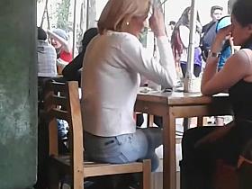 Exposed thong in the cafe