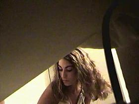 Peeing hidden cam shoots curly amateur face and the pussy