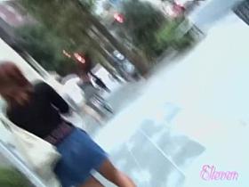 Magnificent oriental doll flashes her vagina while her dress get nicked