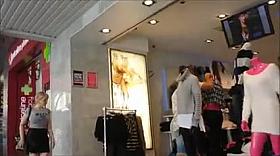 Candid Big tits skin tight t-shirt.