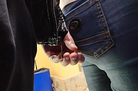 I couldn't miss chance to touch her juicy ass with my hand