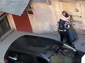 Fucks in the yard between the houses