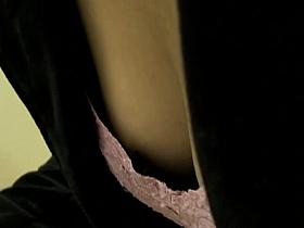 Sexy Asian girl leaning down caught down blouse