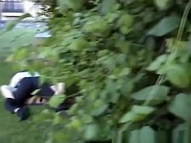 Horny couple spied fucking in public garden