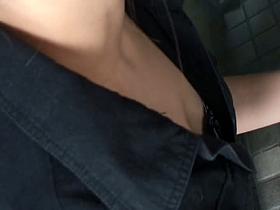 Gorgeous Asian honey stopped by a downblouse voyeur