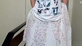 Chick dresses panties and bra