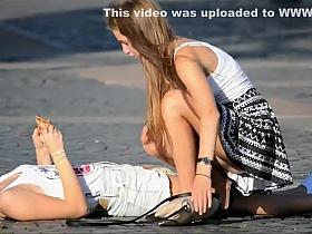 Sexy girl fell off a bicycle