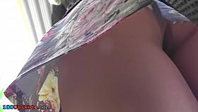 Skinny ass slim wears sexy thong in upskirt video