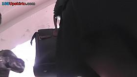 Upskirt nylon pantyhose scene with sexy blonde