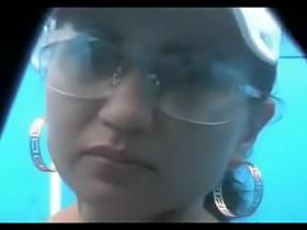 Big bouncing boobs and hairy cunt of beach cabin babe