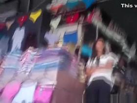 Clothes sale woman in black leggings