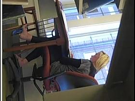 Candid Blonde College Chick Feet Painted Toes in Flip Flops