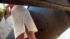 Mature lady wipes her pussy in a cabin