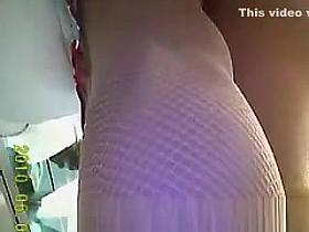 Short dress and fishnets upskirt