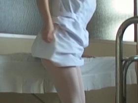 Cute medical worker is getting under sharking in the chamber