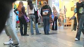 Slutty blonde in tight pants stars in a hot candid street vid