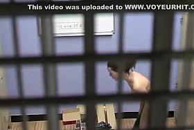 Muscular girl peeped in the locker room