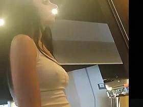 Brunette teen nice tits and hard nipples