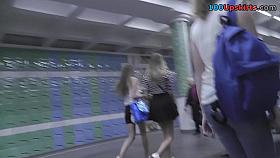 Hot upskirt porn with blonde slag in a public place