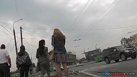 Agreeable golden-haired hotty upskirt