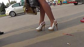 Eye-catching street upskirt with white panty