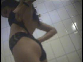 Sexy shower cams woman dressing on hot black lingerie