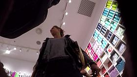 Upskirt of beauty in jeans skirt