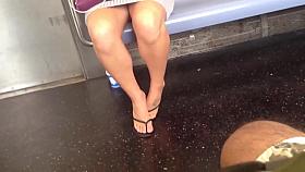 Candid Train Legs and Feet Sandals on train