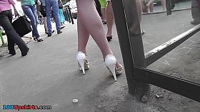 XXX upskirt with skinny blonde who wears a-line skirt