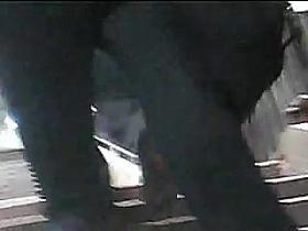 Tight girl in stairs voyeur