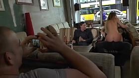 Slut licking mistress outdoor in public