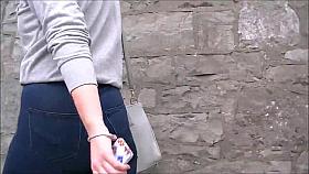 Candid teen walking in tight jeans