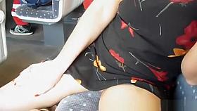 Exhibitionist woman flashing in back seats