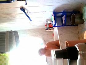 Chubby wife washing her body